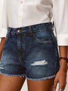 Daynim Quần short denim rách gấu không viền - Rửa tối - Xem 4