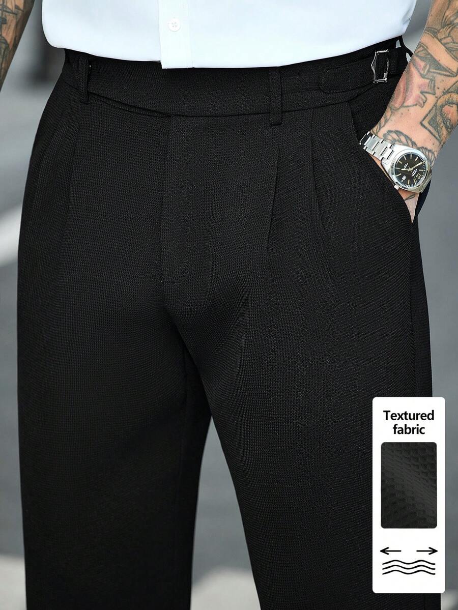 Manfinity Bizformal 男士黑色休闲商务通勤西装裤 - 黑色 - 查看 1