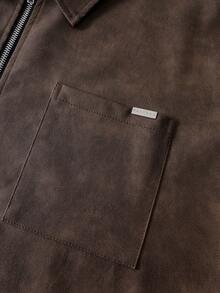 PAVTROS Men's PU Leather Texture Short Sleeve Shirt - Brown - View 4