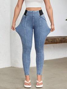 Flexra 女士高弹修身舒适休闲牛仔裤 - 藍色 - 查看 3