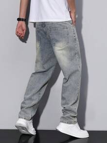 Manfinity Homme Men's Straight Loose Fit Casual Pockets Jeans, Versatile - Light Wash - View 2