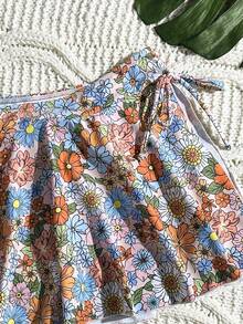 Swim SPRTY 一件装女士碎花印花泳衣，带裙摆，可爱泳裤，适合沙滩运动 - 彩色 - 查看 5