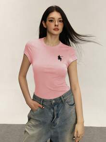 Rina Fox Women's Knight Print Round Neck Short Sleeve Casual Versatile T-Shirt - Pink - View 5
