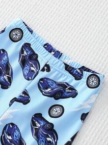 Conjunto de pijama infantil masculino minimalista com estampa de carro em desenho animado, manga longa, 2 peças, macio e confortável. - Azul - Ver 6