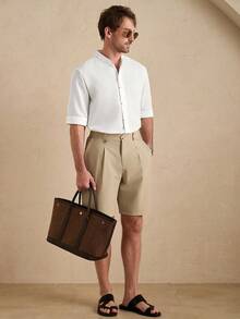 Core Aspect Camisa masculina de verão casual com botões frontais e manga curta. - Branco - Ver 5