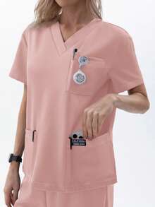 TaskEZ Women Scrub Set Top And Pants Seven Large Pockets - Pink - View 5