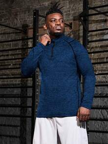 Gym Rark Men's Plus Size Stand Collar Long Sleeve Sports T-Shirt - Blue - View 3
