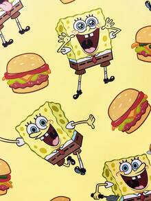 SpongeBob SquarePants | SHEIN 1 pieza Delantal con estampado de dibujos animados, material impermeable y resistente al aceite, cómodo y suave, esencial para la cocina y la repostería, adecuado tanto para hombres como para mujeres - Amarillo claro - Ver 4