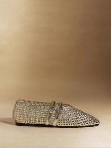 Rosivie 女士手工编织方头休闲舒适平底乐福鞋 - 金色 - 查看 2