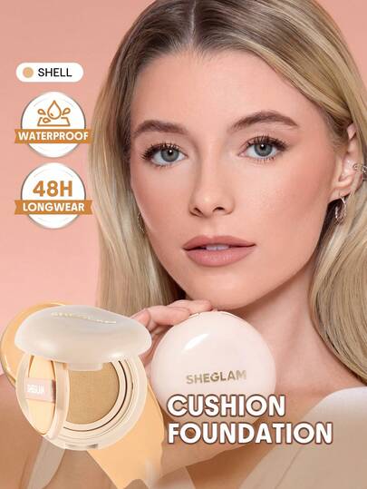 SHEGLAM Lock & Go Long-Lasting Cushion Foundation-Shell Brand Beauty Makeup Face Paint Cosmetic For Women Girls Perfect For Winter Spring Ideal For Y2K Fancy Fashion Suitable For Birthday Valentine'S Day Gift Rave Party Ready Best Color