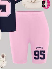 Conjunto de 2 piezas de camiseta de manga corta de cuello redondo y pantalones cortos tipo ciclista en contraste de color azul marino y rosa neón para niñas preadolescentes, adecuado para uso diario en primavera/verano, estilo callejero, salidas, vacaciones, regreso a clases, atuendo retro para niñas de 8 a 12 años - Multicolor - Ver 5