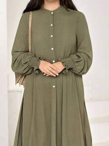 Veilorie Women's Solid Color Front Button Asymmetric Hem Long Sleeve Top And Pants Elegant 2 Pieces Set - Army Green - View 2