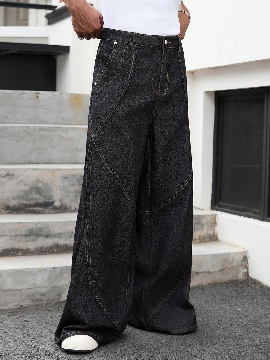 GALLERY FADE Men's Casual Washed Wide-Leg Jeans - Black - View 1