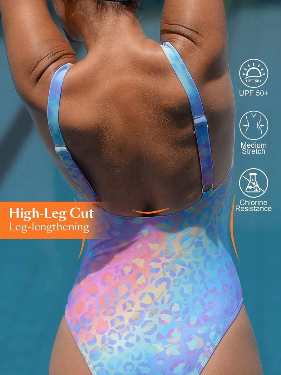 Swim Nautrix Women's Leopard Print One-Piece Swimsuit, Fashionable For Vacation - Multicolor - View 1