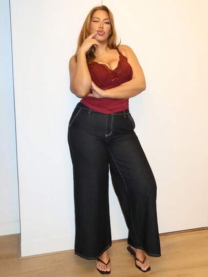 MelDlgn 大码夏季秋季返校季可爱2000年代风格卡哇伊Y2K机场休闲水洗低腰阔腿宽松牛仔裤