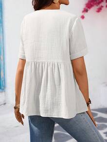 SHEIN Pregnant Women's Casual Solid Color V-Neck Short Sleeve Top - White - View 2