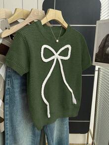 Franclia New Arrival Spring/Summer Sweet Cute Pink Bowknot Pullover Sweater For Women - Army Green - View 7