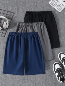 3件套青少年男童运动短裤，黑/灰/藏青色，面料柔软舒适，适合外出、上学、运动、拍照等场合，时尚百搭，夏季必备 - 彩色 - 查看 2
