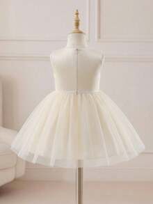 Glamorique Kids 女婴优雅可爱花朵3D蝴蝶结网纱无袖派对礼服，适合S码女婴参加派对，米色连衣裙，女婴洗礼服，女婴婚礼礼服，女婴正式礼服，女婴派对礼服，米色连衣裙 - 黃色 - 查看 2