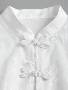 Sweetra Áo sơ mi nữ kiểu Pháp thanh lịch, thiết kế 2 trong 1, cổ tàu, chất liệu satin, dáng ôm vừa vặn, thoải mái, thích hợp cho mùa hè và các dịp lễ hội. - trắng - Xem 6