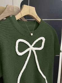 Franclia New Arrival Spring/Summer Sweet Cute Pink Bowknot Pullover Sweater For Women - Army Green - View 3