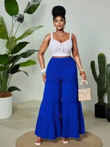 大码女装春夏新款时尚优雅褶皱面料藏蓝色阔腿裤宝蓝色阔腿裤褶皱阔腿裤度假套装女装两件套女装蓝色裤子女装褶皱层叠阔腿裤荷叶边裤宝蓝色裤子阔腿裤女装阔腿裤套装褶皱腰裤阔腿裤女裤夏季层叠裤阔腿裤女装套装阔腿裤套装沙拉拉裤高腰阔腿裤女装阔腿裤 - 寶藍色 - 查看 3