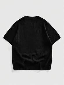 ROMWE MEN Essentials Áo thun nam tay ngắn cổ tròn thêu họa tiết phong cách đường phố Anh - màu đen - Xem 2