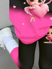 SHEIN Young Girl Cartoon Print Round Neck Short Sleeve T-Shirt And Pants Casual Daily Outfit - Multicolor - View 5