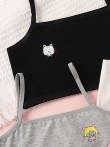 Tween Girls' Classic Basic Cami Tank Top, 4-Pack Set, Spring & Summer Essential Style, Sweet Cute Small Pattern Print, White Black Pink Gray. - Multicolor - View 4