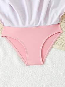 女童连体泳衣，甜美清爽风格，白色底粉色豹纹印花，高领长袖，前拉链，裙摆设计，针织面料，时尚休闲，优雅大方，适合游泳、夏季度假、海滩、泳池、派对、休闲假期等场合。 - 粉色 - 查看 6