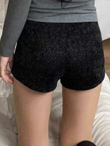 DAZY Solid Color High Waist Elastic Fitted Cropped Gray Shorts For Women, Summer - Black - View 5