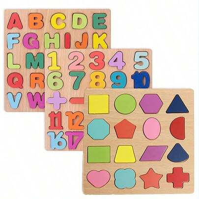 Un nuevo conjunto de juguetes de rompecabezas de madera para niños, que incluye rompecabezas de números y letras, juguetes educativos y rompecabezas de piezas como regalo para niños.