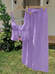 Comfortcana Women's Linen Sleeveless Top And Pants 2 Pieces Set, Summer - Purple - View 5