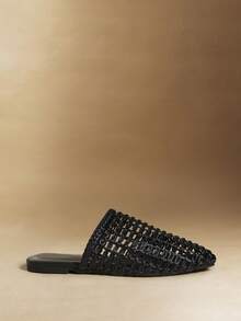 Rosivie 女士新款时尚编织镂空平底方头乐福鞋 - 黑色 - 查看 2