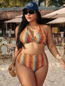 Swim Vcay Bộ đồ bơi thời trang gợi cảm in họa tiết VCAY cỡ lớn mới dành cho nữ, thích hợp cho kỳ nghỉ biển. - Cà phê nâu - Xem 7