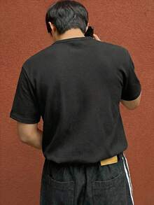 DAZY Men's Textured Solid Color Basic Half-Zip Short Sleeve T-Shirt Summer - Black - View 2