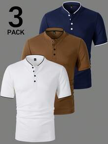 Manfinity Homme 3件組男士休閒百搭通勤短袖 Polo 衫，正式款 - 彩色 - 查看 3