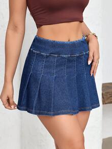 Flexra Women's Pleated Casual Versatile Date & Outing Denim Mini Skirt - Blue - View 4