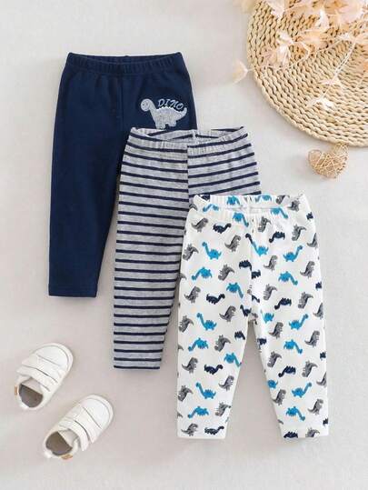 Conjunto De 3 Pantalones Con Estampado De Dinosaurios Para Bebé Niño