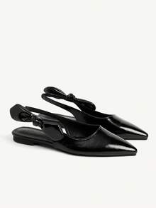 CUCCOO CHICEST 女士时尚蝴蝶结通勤办公优雅尖头平底鞋 - 黑色 - 查看 2