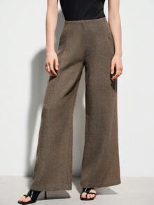 Aveloria Modichic Elegant Commuting Versatile Herringbone Pattern Wide Leg Loose Pants - Brown - View 5