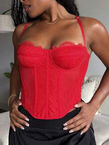 Tyla Gomez Top camisola de encaje liso - Rojo - Ver 4