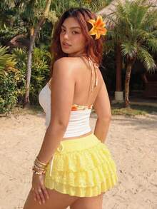 ROMWE Vacation Style Retro Y2K Vintage Lily Flower Floral Pattern 2 In 1 Plus Size Camisole And Tank Top - White - View 2