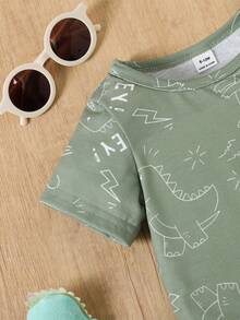 SHEIN Playful Pals Setelan Rajut 3 Potong Motif Dinosaurus Kasual untuk Balita, Kaos Lengan Pendek, Musim Semi/Panas - MultiWarna - View 3