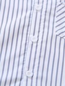 SHEIN 小男孩夏季休閒寬鬆黑色兩件套，短袖襯衫與夾克，戶外街頭時尚男孩休閒襯衫 - 藍白色 - 查看 7