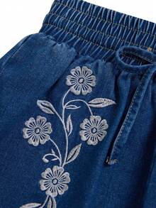 GlowEve Summer Casual Embroidered Drawstring Waist Denim Shorts - Blue - View 6