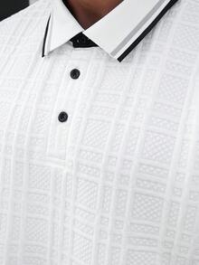 EGENSIO 男士加大码休闲白色滚边短袖Polo衫，夏季款 - 白色 - 查看 3