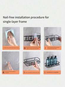 1PC Iron Storage Rack With Hook, Multipurpose Hole-Free Wall Mounted Corner Storage Shelf, Suitable For Bathroom, Bathroom Accessories, Room Decor Bathroom Accessories - Multicolor - View 3
