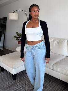 Tyla Gomez 春季纯色短款开衫（不含吊带背心）秋冬黑色上衣 - 黑色 - 查看 1