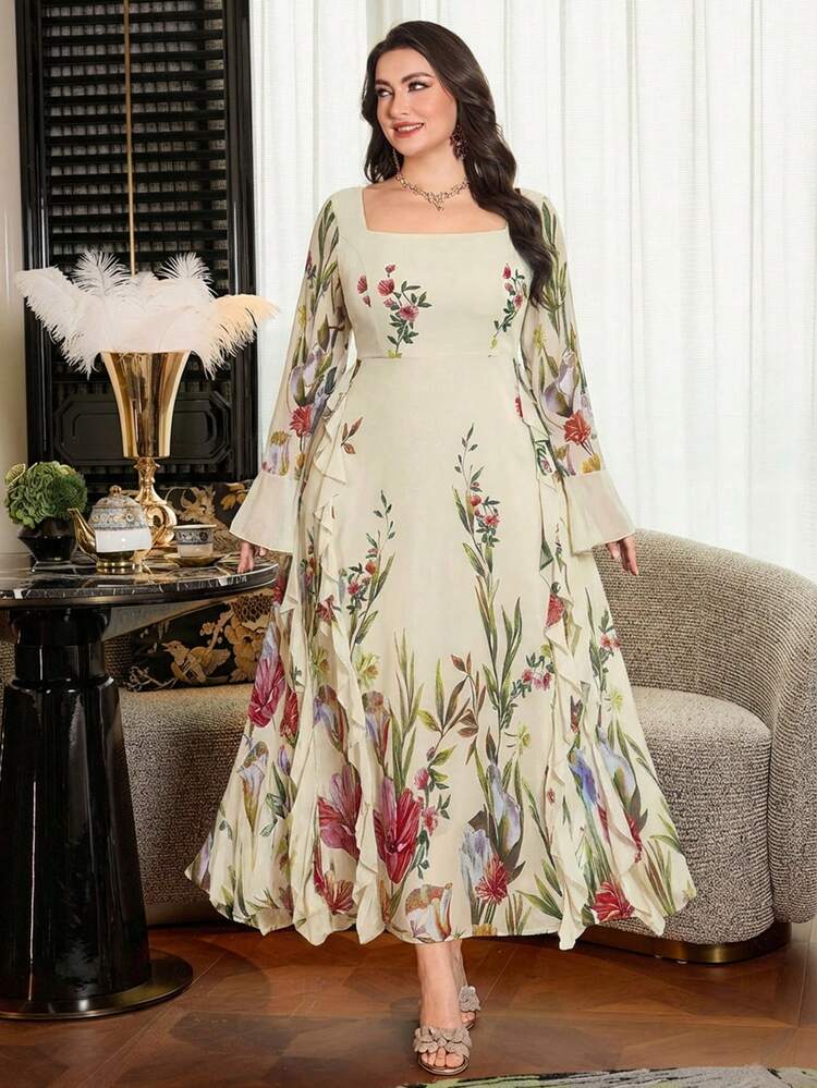 double layer chiffon dress Modelyn Plus Size Long Sleeve Double-Layer A-Line Floral Romantic For Women dubai double layer abaya Disney Sleeping Beauty Aurora Royal Sapphire Dress Pair with strappy black Size:US10/AUS14